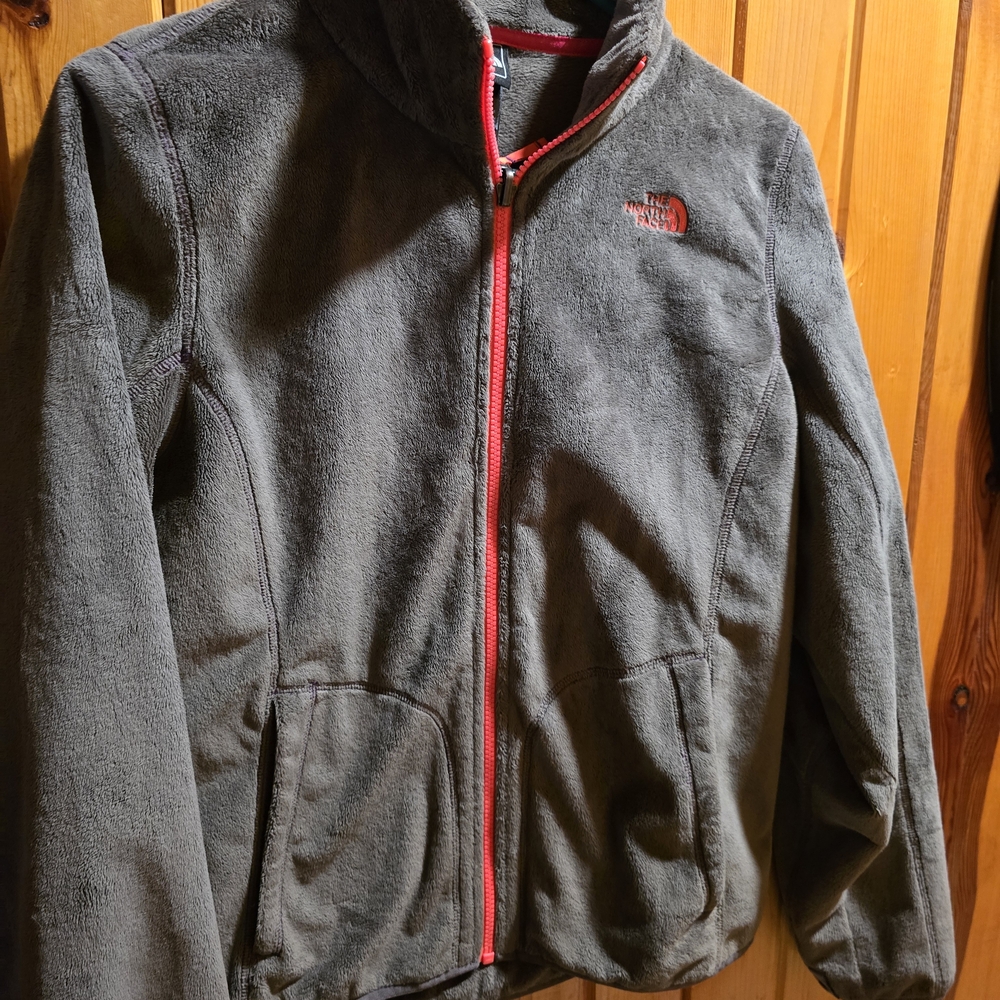 Gray Fleece Jacket with Red Accents